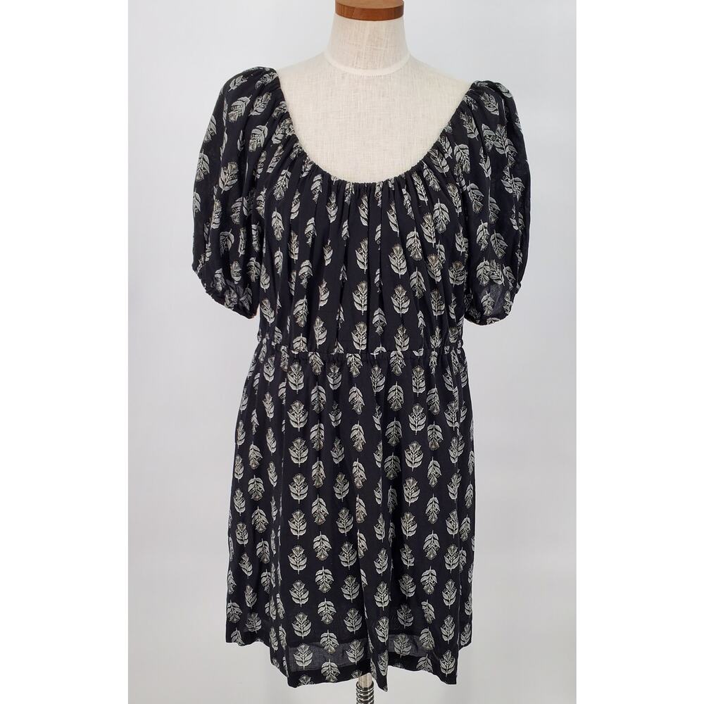 Old Navy‎ Knee Length Dress Puff Sleeve Tie Back Cut Out Black Floral Womens XL